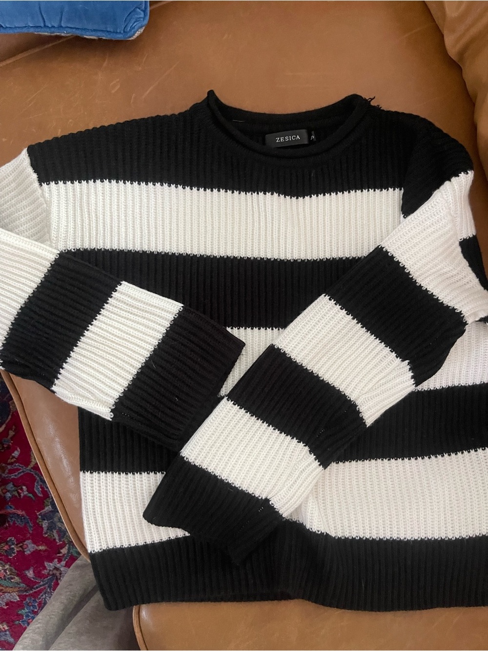 NWOT Black & White Striped Rib-Knit Sweater